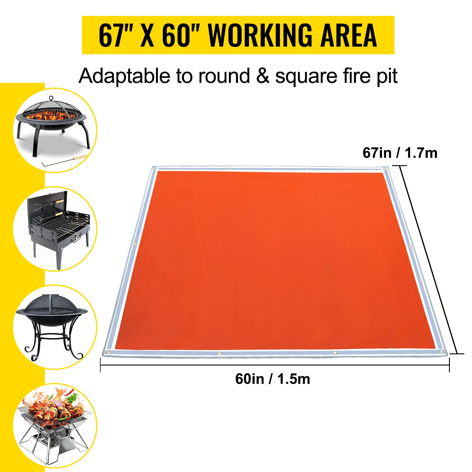 Alfombrilla para fogata VEVOR de 67" x 60" de área de trabajo, se adapta a fogatas redondas y cuadradas.