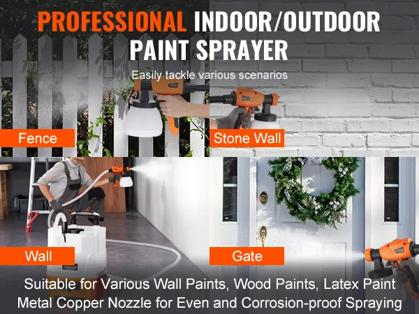 professional VEVOR paint sprayer for indoor/outdoor use on fences, stone walls, gates, and walls.