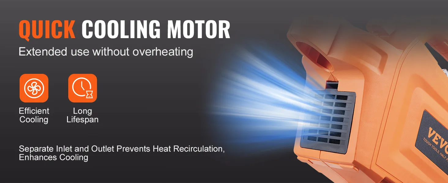 VEVOR paint sprayer with quick cooling motor, efficient cooling, separate inlets, and extended lifespan.