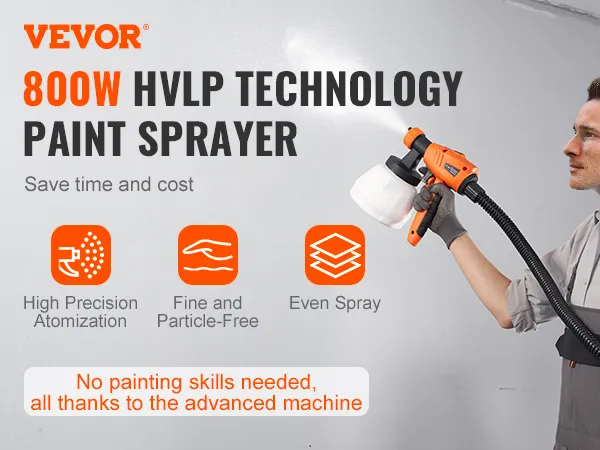 Pulverizador de pintura VEVOR con tecnología hvlp de 800w para una atomización de alta precisión y una pulverización uniforme.