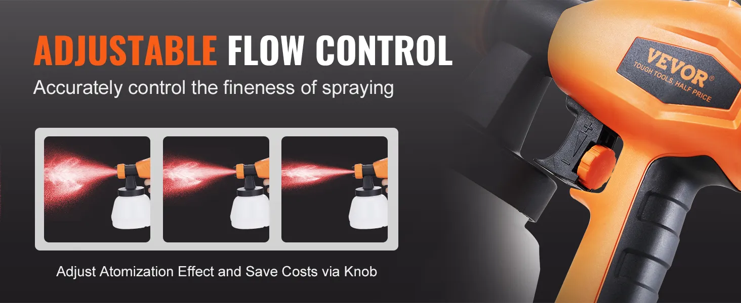Pulverizador de pintura VEVOR con control de flujo ajustable para una pulverización precisa, con una perilla fácil de usar.