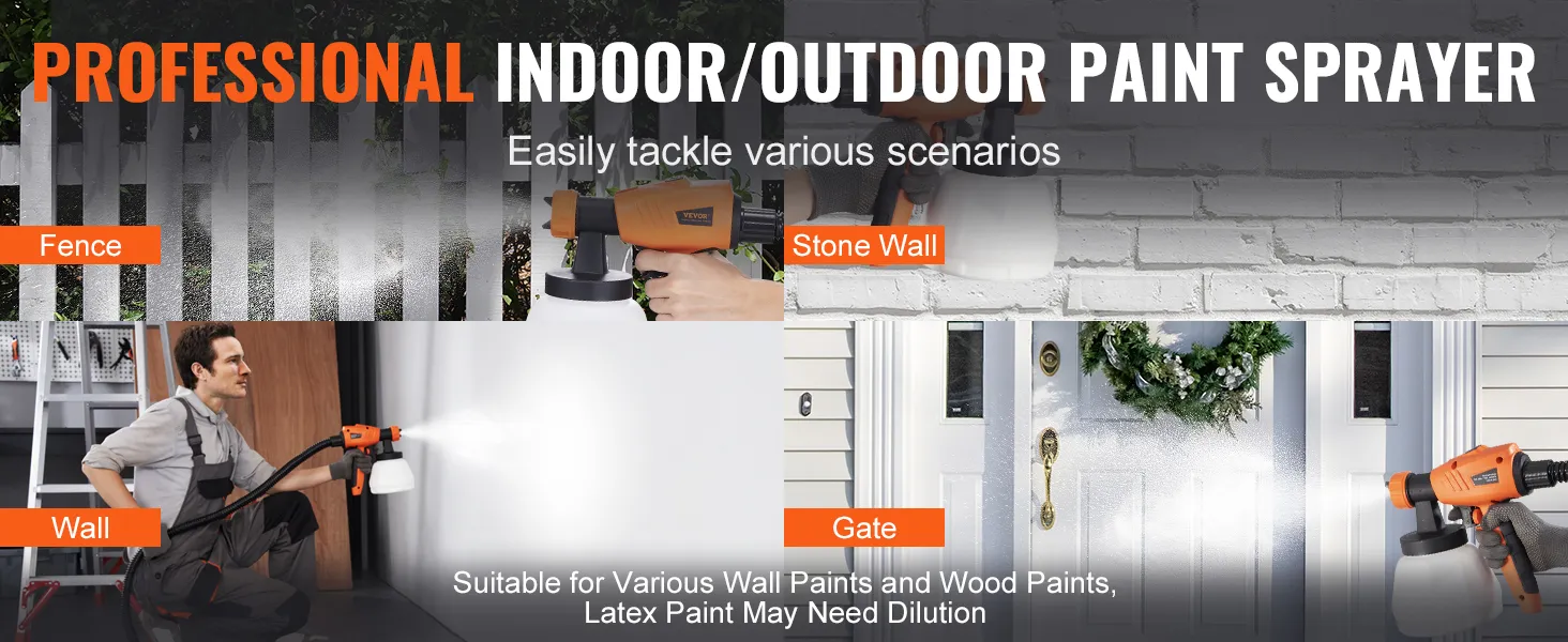 Pulverizador de pintura VEVOR profesional para interiores y exteriores, para cercas, muros, muros de piedra y portones.