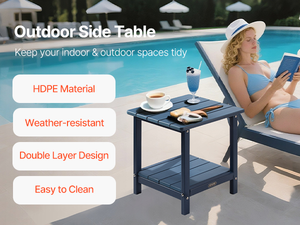 VEVOR HDPE Side Table – 17.72x14.96, 360LB, H-Frame, Blue