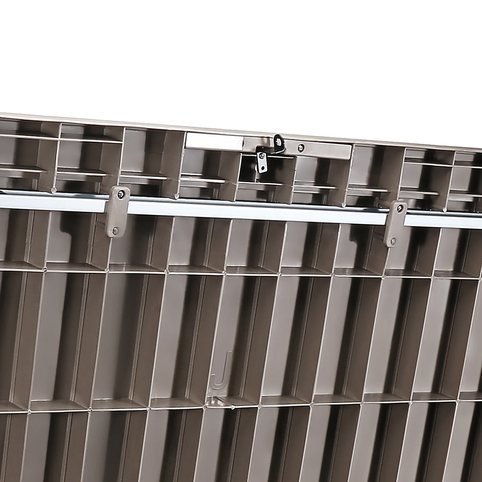 VEVOR deck box lid with metal reinforcement and lock mechanism for enhanced durability.