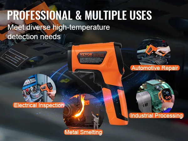 Professionele infraroodthermometer voor autoreparatie, industriële verwerking, elektrische inspectie en metaalsmelten.