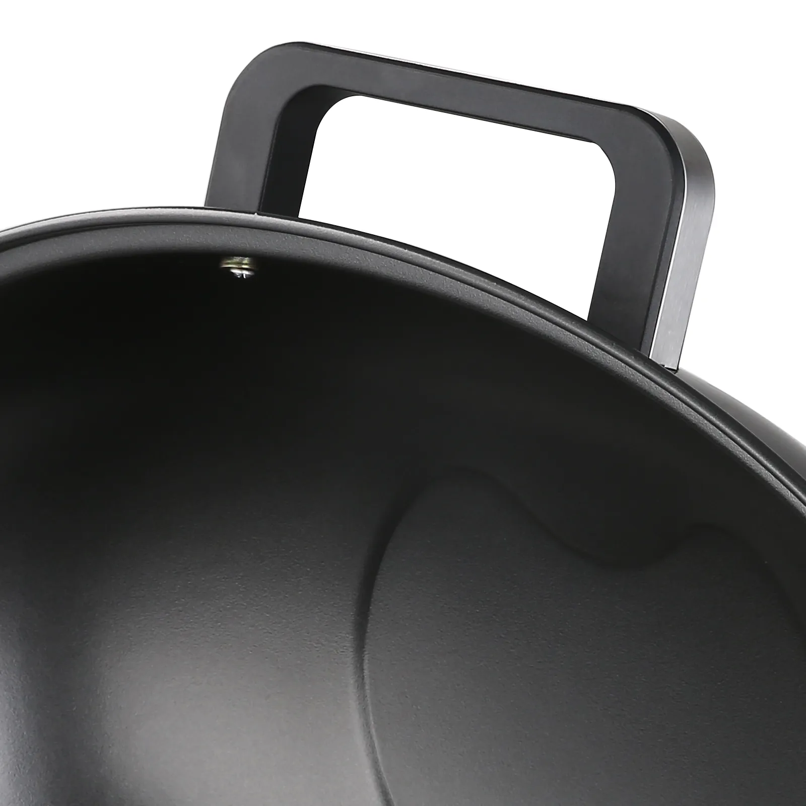 Primer plano del mango y la superficie interior lisa de una parrilla eléctrica VEVOR.