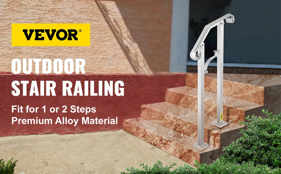 VEVOR outdoor stair railing for 1-2 steps, premium alloy material, beside terra-cotta stairs