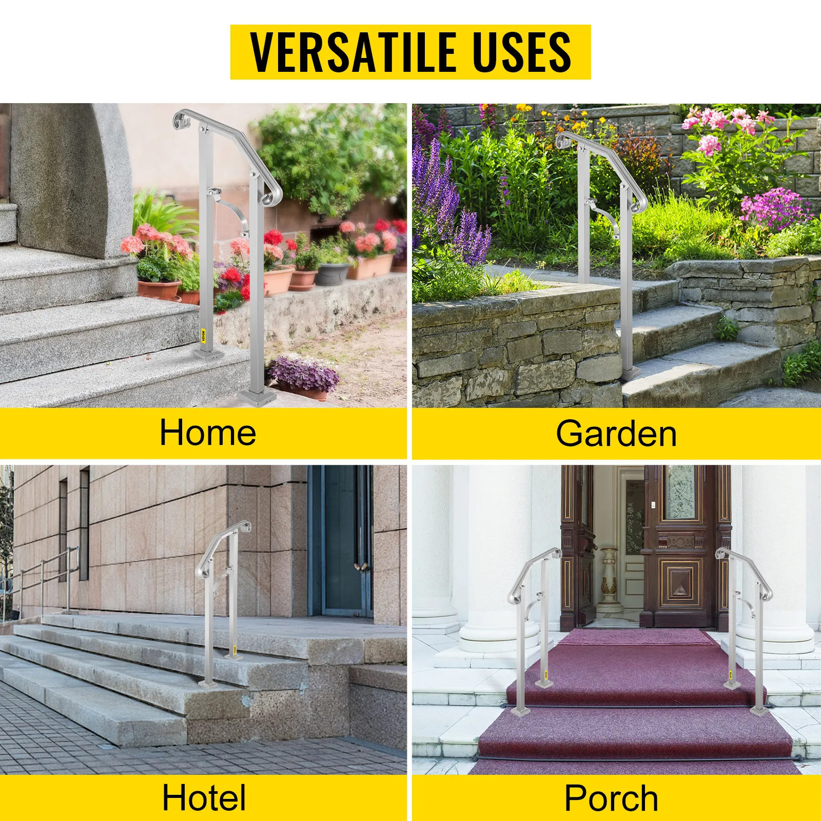 VEVOR outdoor stair railing for home, garden, hotel, and porch steps. versatile uses.