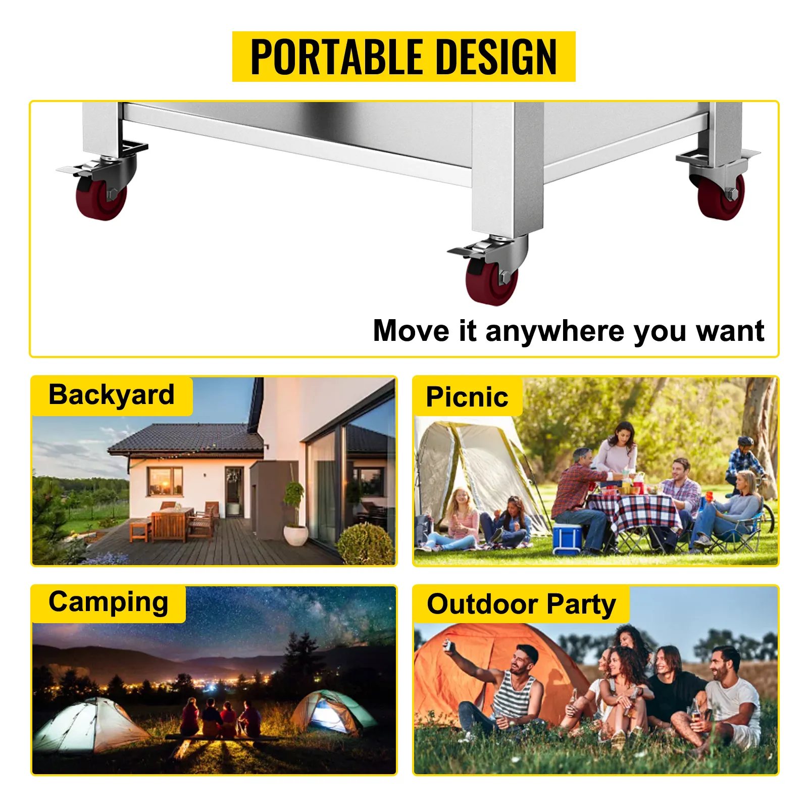 VEVOR pizza oven with portable design for backyard, picnic, camping, and outdoor party. move it anywhere.