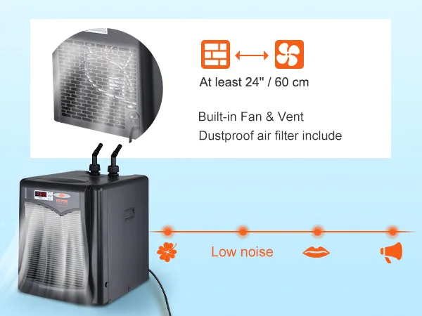 Enfriador de acuario VEVOR con ventilador incorporado, ventilación, filtro de aire a prueba de polvo y funcionamiento silencioso.