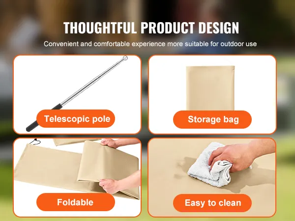 thoughtful design showcasing VEVOR patio umbrella cover with telescopic pole, storage bag, foldable, and easy to clean.
