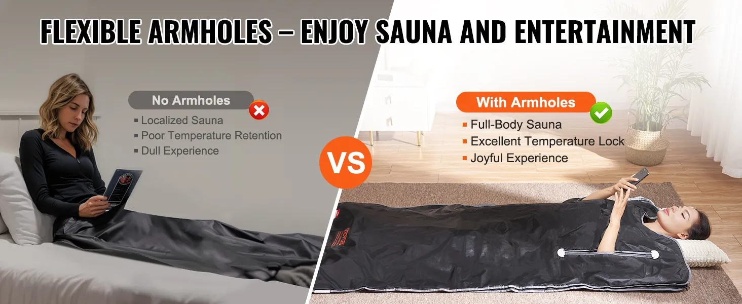 Coperta per sauna VEVOR: confronto tra sauna per tutto il corpo con giromanica e sauna limitata senza giromanica.
