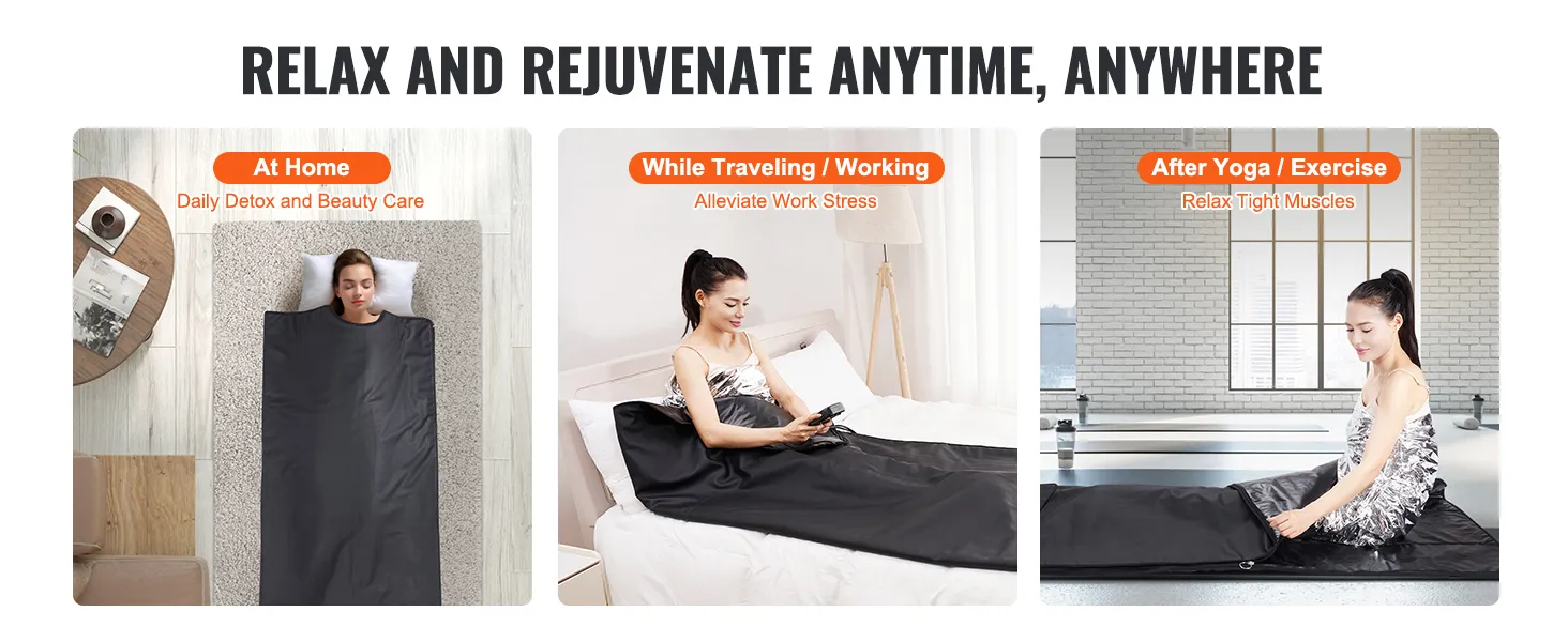 VEVOR sauna blanket for at home daily detox, travel stress alleviation, and post-exercise muscle relief.