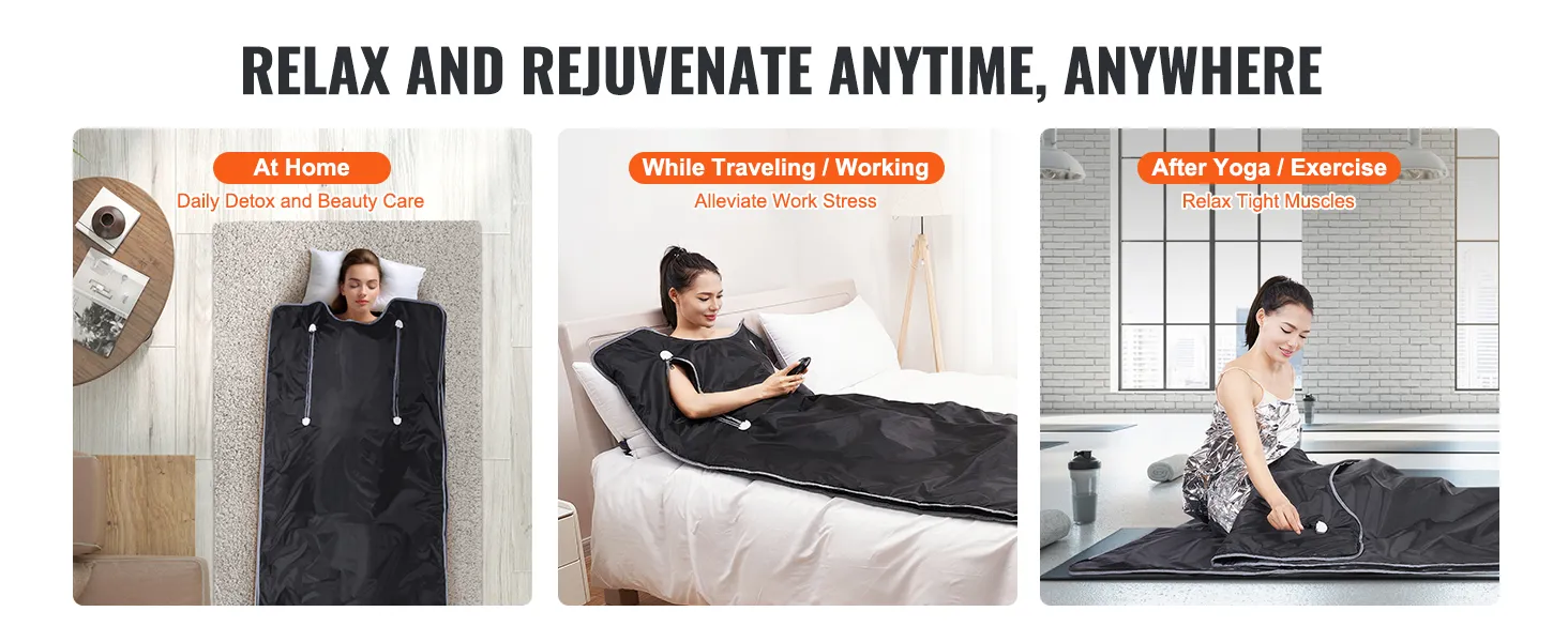 VEVOR sauna blanket: relax and rejuvenate at home, while traveling, or after yoga/exercise.