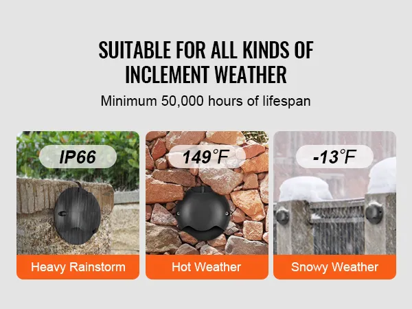 Las luces de cubierta VEVOR resisten fuertes lluvias, calor extremo y clima nevado, lo que garantiza durabilidad y longevidad.