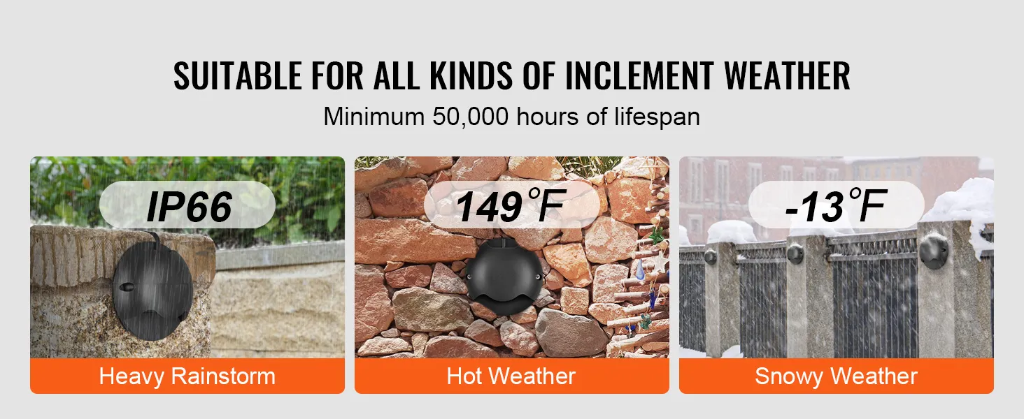 Las luces de cubierta VEVOR resisten fuertes lluvias, calor extremo y clima nevado, lo que garantiza durabilidad y longevidad.