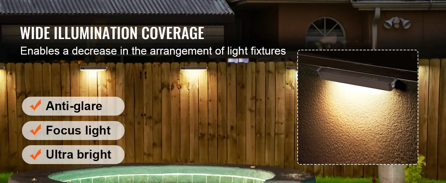 La iluminación LED para exteriores VEVOR presenta una amplia cobertura de iluminación con luz enfocada y antideslumbrante y ultra brillante.