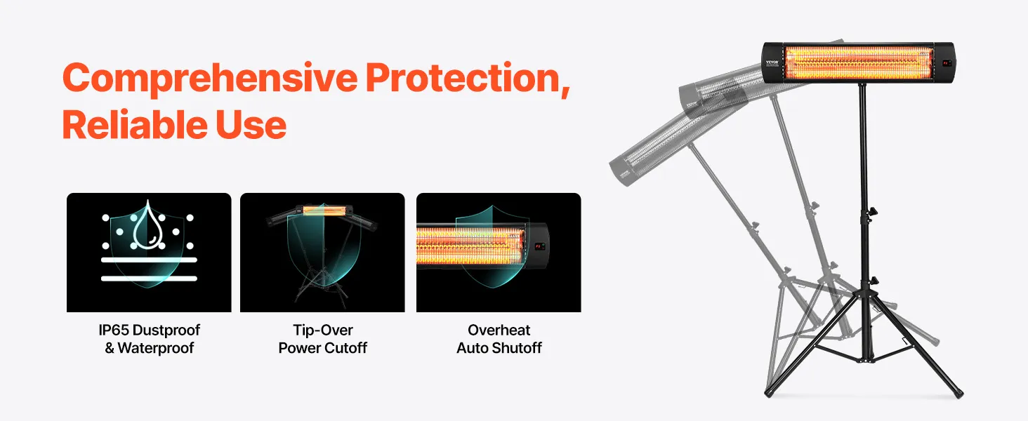 VEVOR Infrared Heater, 1500W Electric Space Heater with Remote Control, LED Screen w/ 3 Speeds & Timer, Outdoor/Outdoor for Patio,Porch,Dining Room,Studio