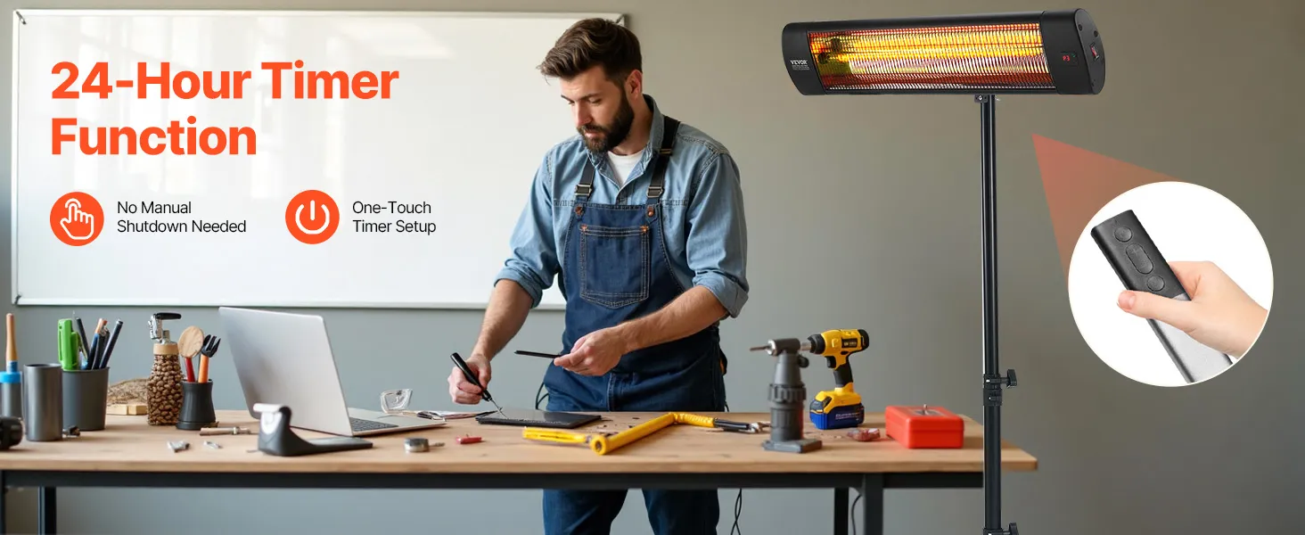 VEVOR Infrared Heater, 1500W Electric Space Heater with Remote Control, LED Screen w/ 3 Speeds & Timer, Outdoor/Outdoor for Patio,Porch,Dining Room,Studio