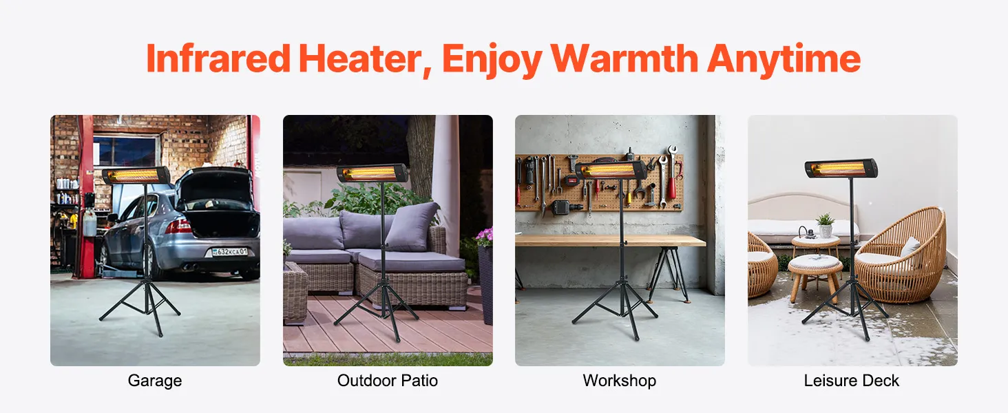 VEVOR Infrared Heater, 1500W Electric Space Heater with Remote Control, LED Screen w/ 3 Speeds & Timer, Outdoor/Outdoor for Patio,Porch,Dining Room,Studio