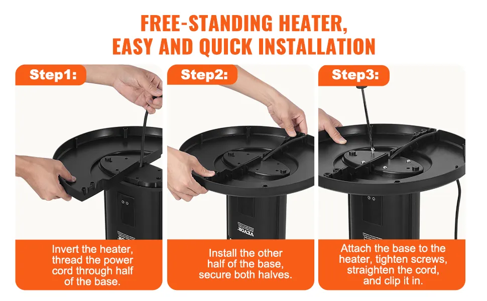 VEVOR Infrared Heater, 1500W Remote Control Electric Space Heater, Patio Heater w/ 3 Speeds & Timer & Tip-Over Protection, Outdoor/Outdoor for Bedroom,Studio,Porch,Dining Room,Studio, Stand,40in L