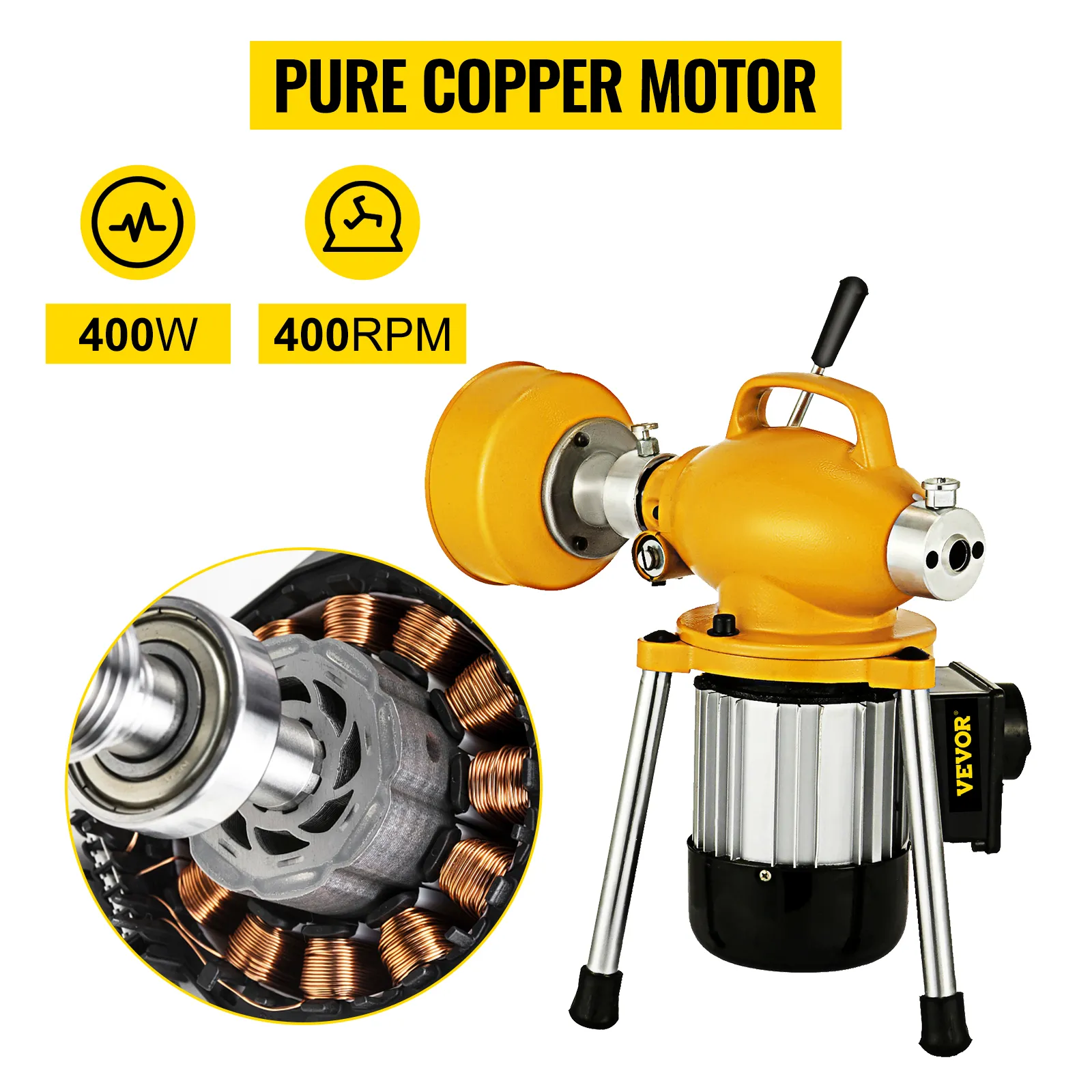 VEVOR drain cleaner machine with pure copper motor, 400w, 400rpm