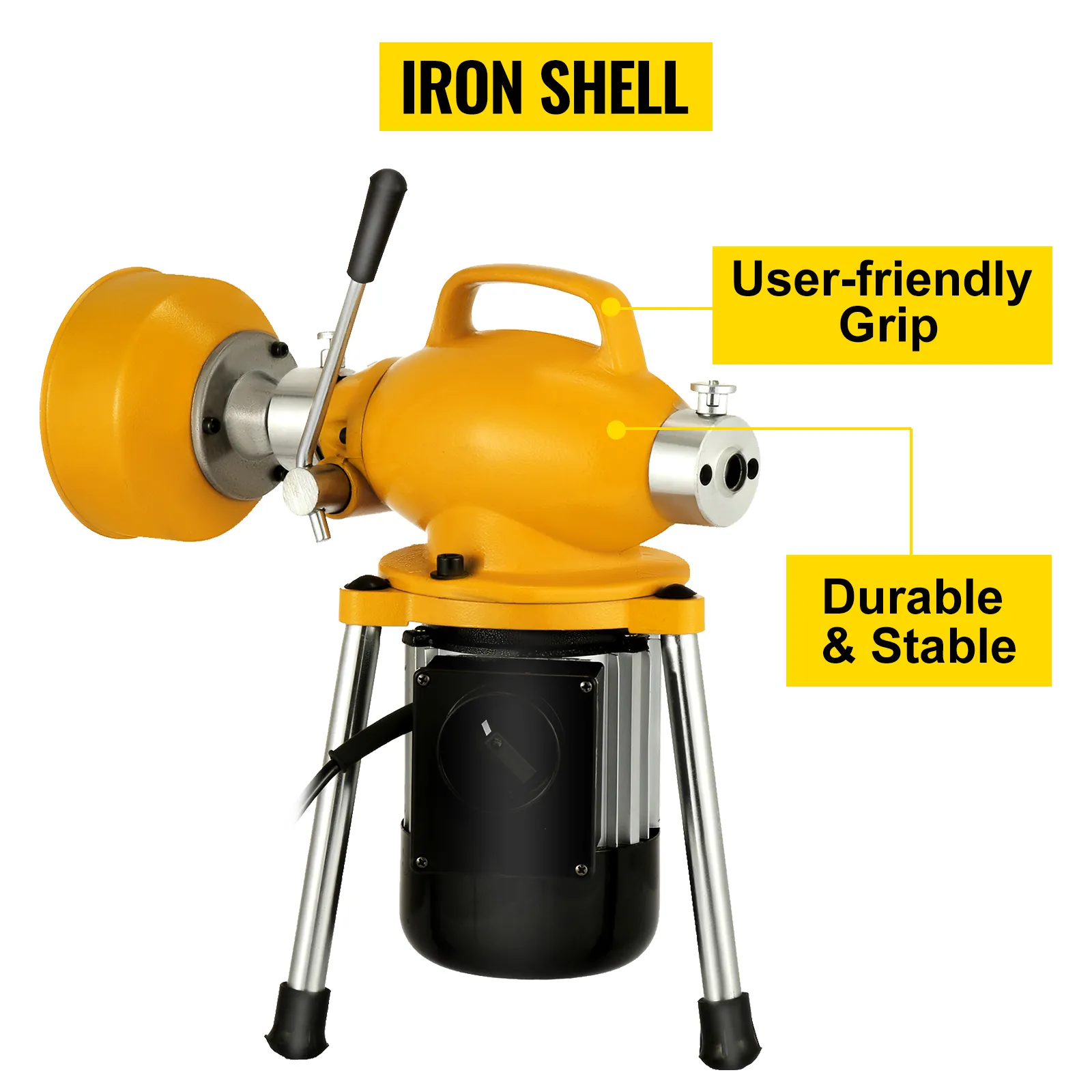 VEVOR drain cleaner machine with iron shell, user-friendly grip, and durable base.