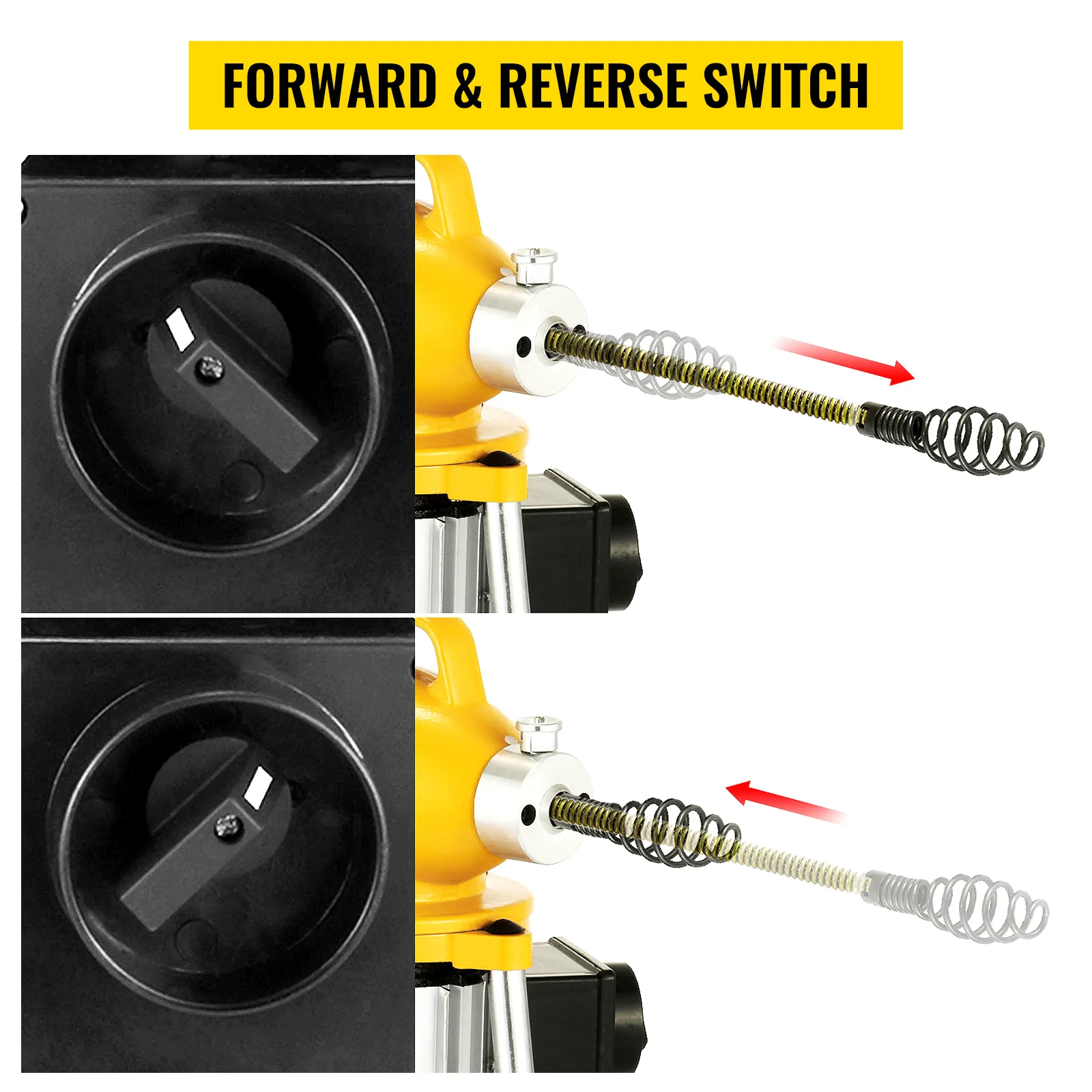 VEVOR drain cleaner machine with forward and reverse switch operation.
