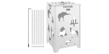 Barril de combustión VEVOR con recortes para la fauna y accesorios para tubos de chimenea en color blanco.