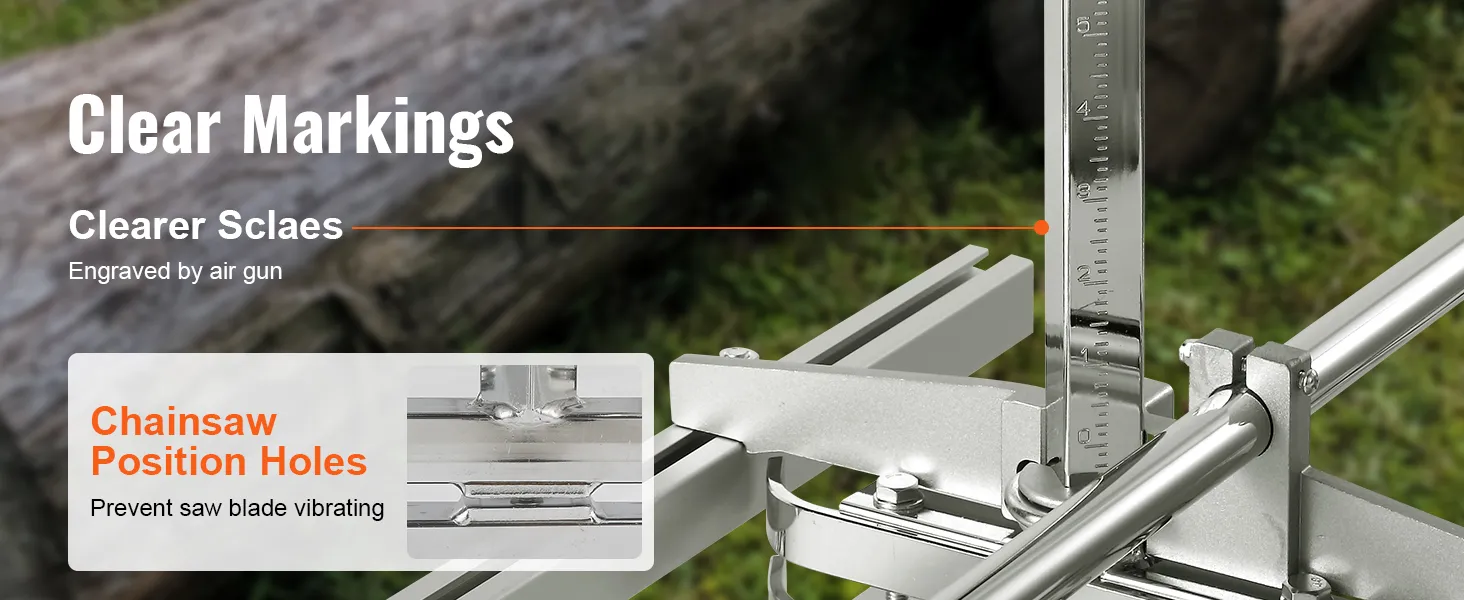 VEVOR chainsaw mill with clear markings and position holes, ensuring precise and stable operation.