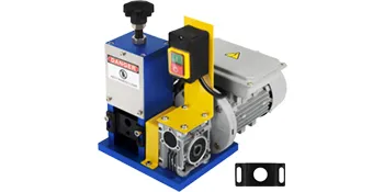 VEVOR electric wire stripping machine in blue and yellow with motor and on/off switch.