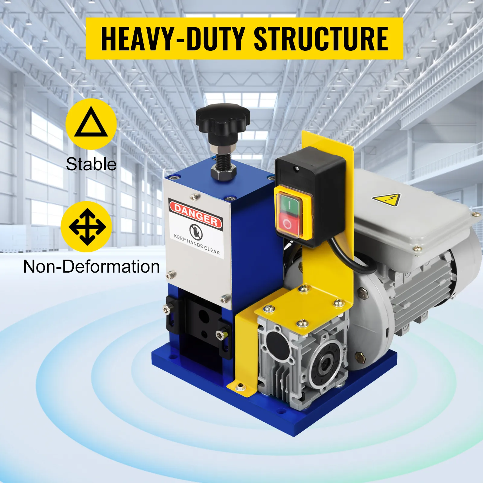 VEVOR electric wire stripping machine with heavy-duty structure in industrial setting.