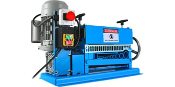 blue VEVOR wire stripping machine with various switches and cable openings.