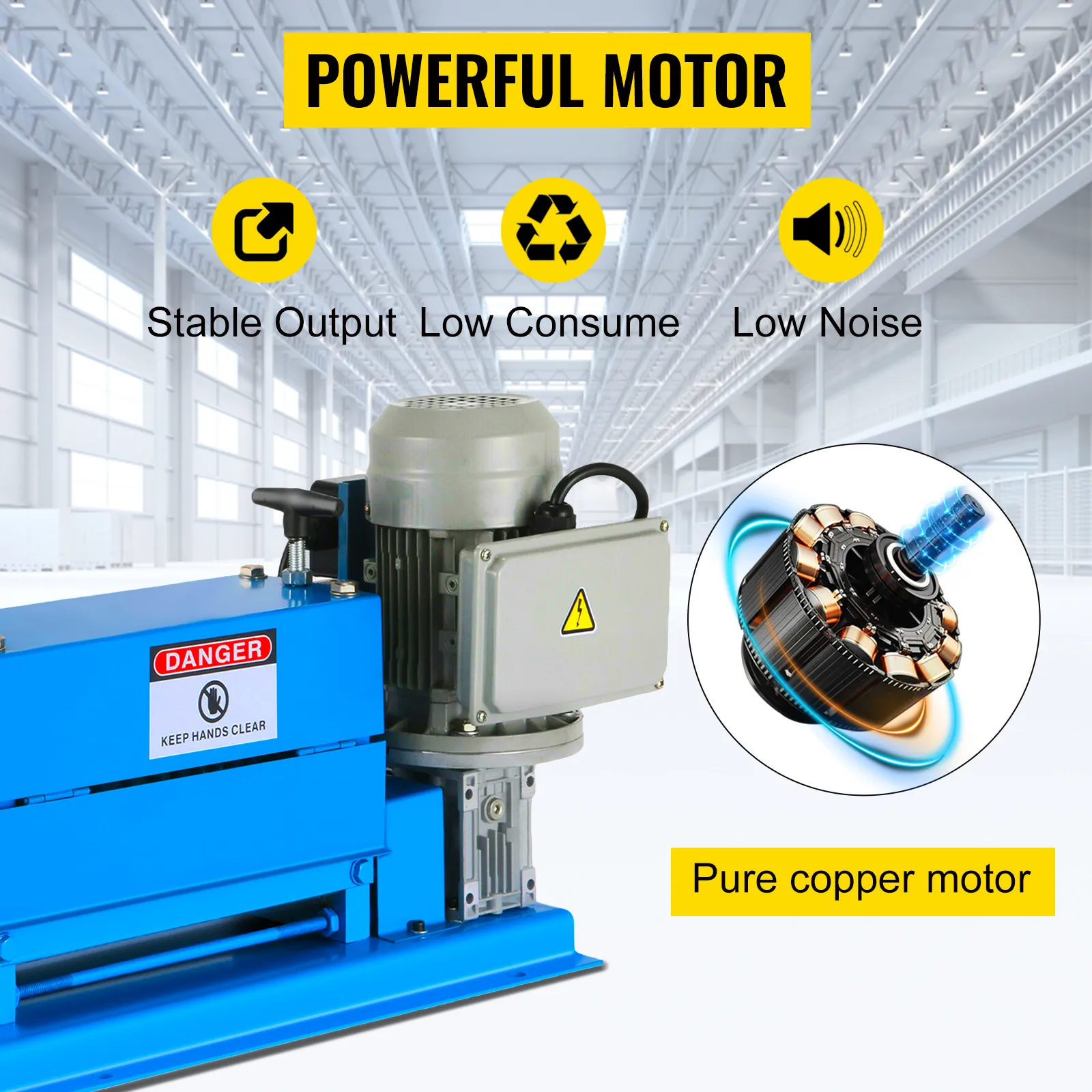 VEVOR wire stripping machine with powerful motor, stable output, low noise, and consumption