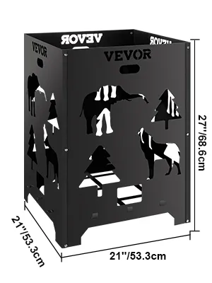 Barril para quemar VEVOR con diseño recortado de animales y árboles, dimensiones 21" x 21" x 27".