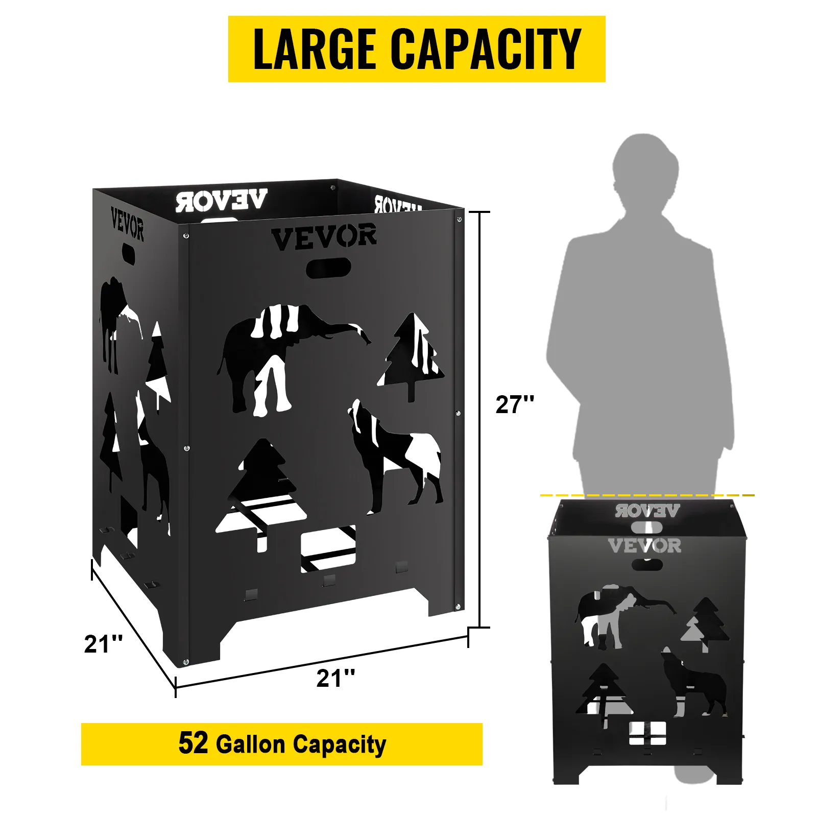 Barril para quemar VEVOR, capacidad de 52 galones, con recortes de animales y árboles, 21" x 21" x 27".