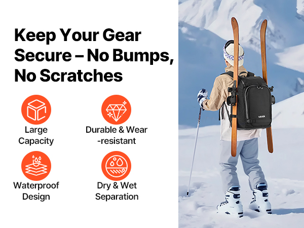 VEVOR Ski Boot Travel Bag – 55L Backpack, 1680D Waterproof
