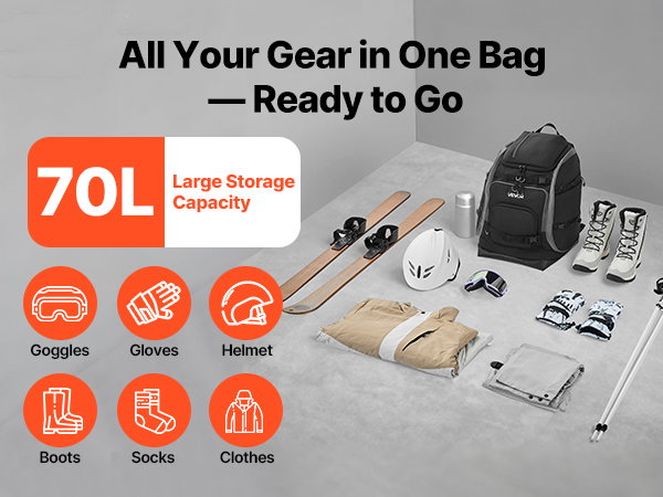 VEVOR Snowboard Boot Backpack – 70L, 1680D Waterproof