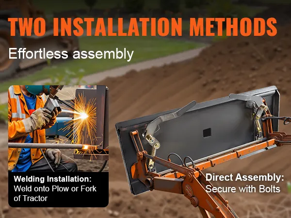 two installation methods for VEVOR skid steer attachment plate: welding and direct assembly with bolts.