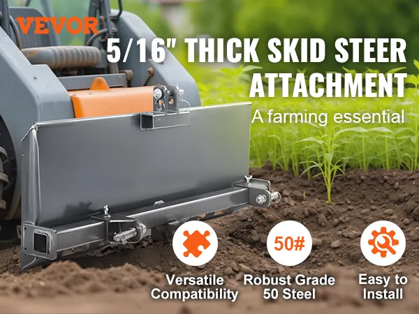 VEVOR skid steer plate: 5/16" thick steel attachment for versatile farming, robust and easy to install.