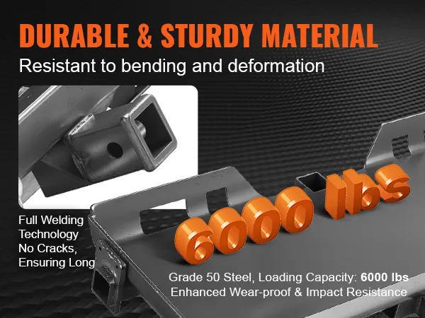 durable VEVOR skid steer plate, 6000 lbs capacity, resistant to bending, full welding technology.