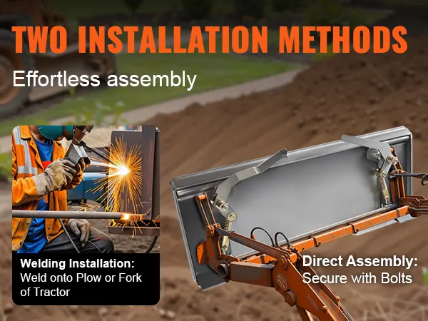 two installation methods for VEVOR skid steer attachment plate: welding or direct assembly with bolts.