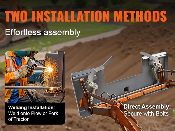 VEVOR skid steer attachment plate installation: welding and bolt assembly methods.