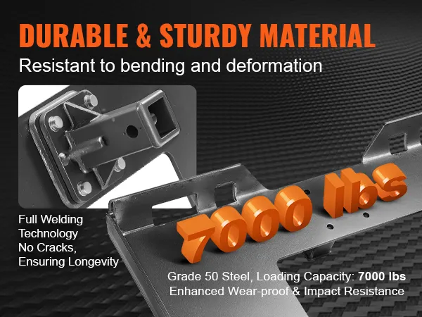 Duurzame VEVOR skid steer bevestigingsplaat is buigbestendig, ondersteunt 7000 lbs, gemaakt van staal van klasse 50.
