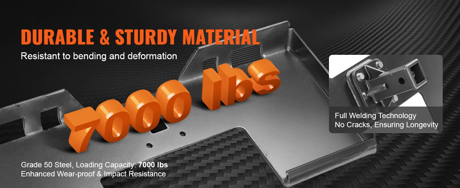 Duurzame VEVOR skid steer bevestigingsplaat is buigbestendig, ondersteunt 7000 lbs, gemaakt van staal van klasse 50.