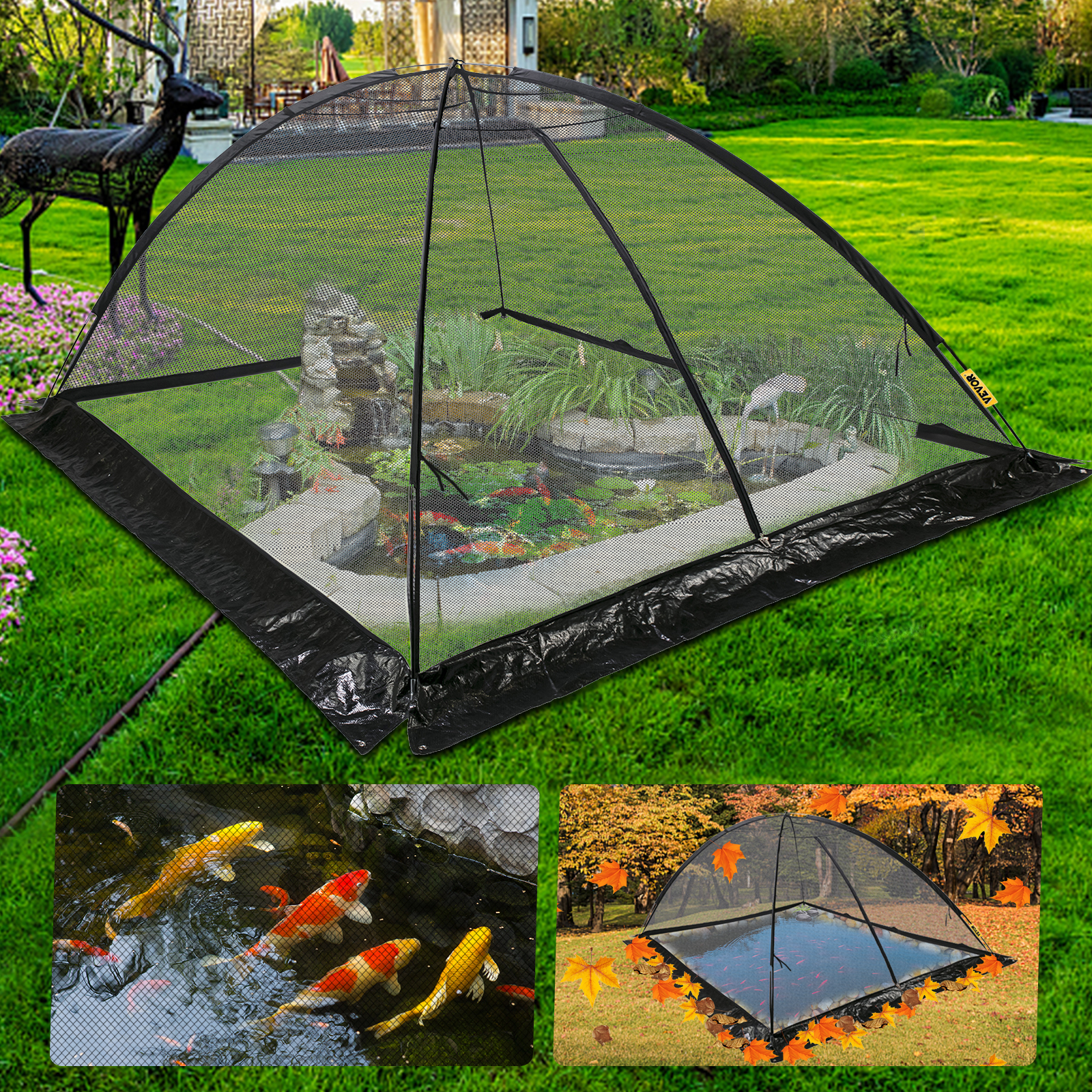 VEVOR Pond Cover Dome Garden Pond Net 7x9 FT Black Netting Covers