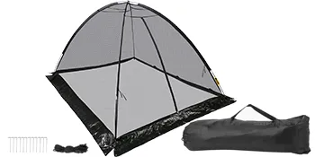 VEVOR pond cover set with net, stakes, ropes, and carrying bag.