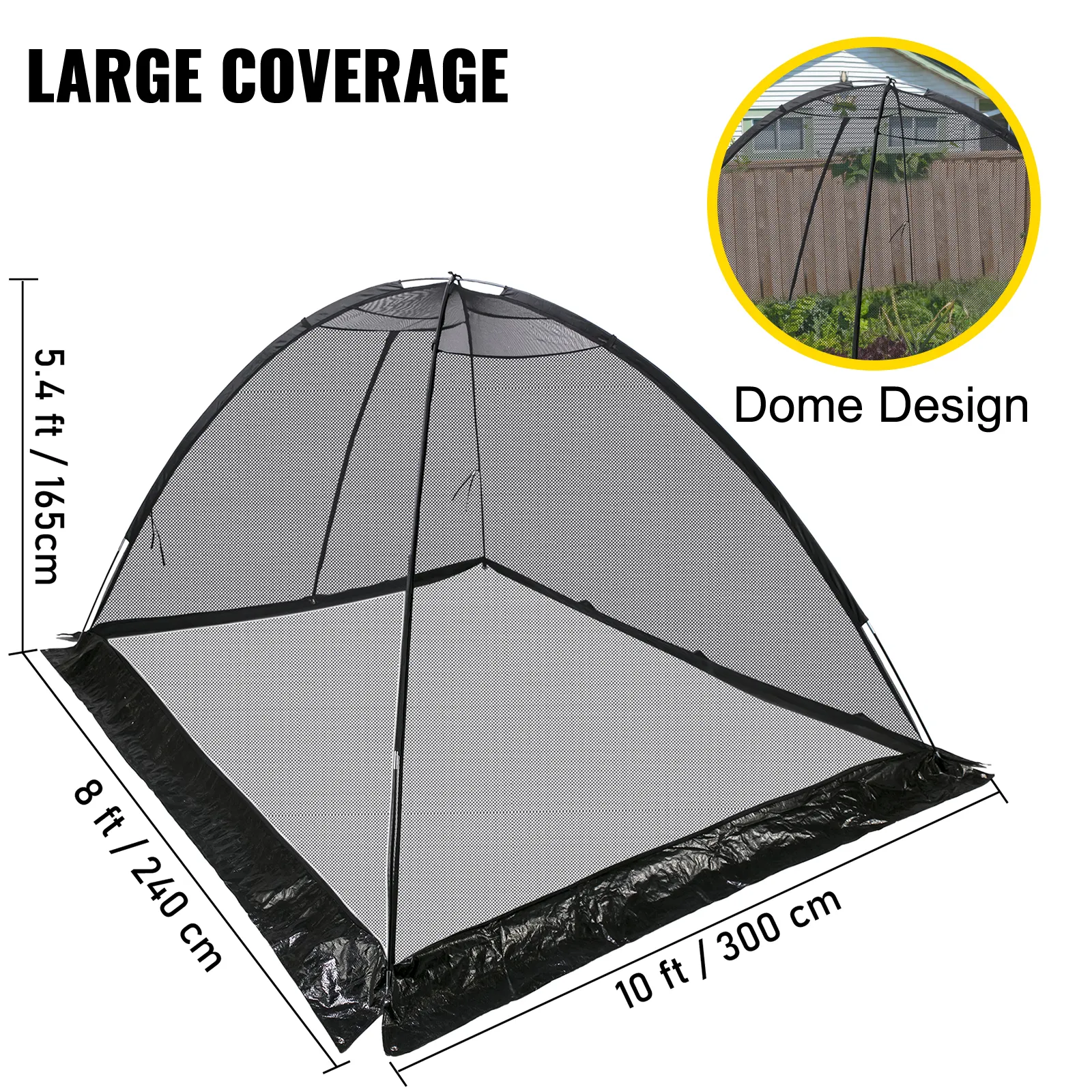 VEVOR pond cover with dome design, 10x8 ft, large coverage, 5.4 ft tall.