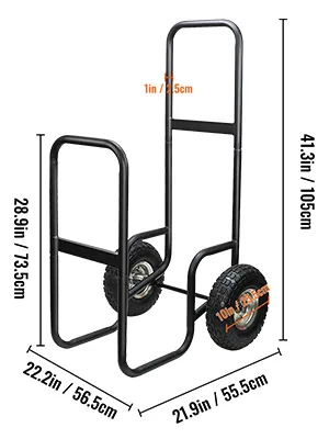 VEVOR-Brennholzwagen mit großen Lufträdern, 41,3 Zoll Höhe, 22,2 Zoll Breite und 28,9 Zoll Tiefe.