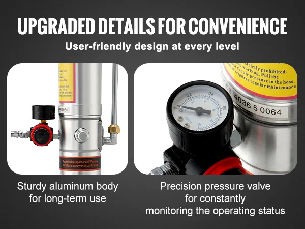 VEVOR grease pump with aluminum body and precision pressure valve for enhanced operation control.